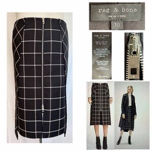rag & bone Women Size 10 Black White Windowpane Check Plaid 'Sabina' Midi Skirt